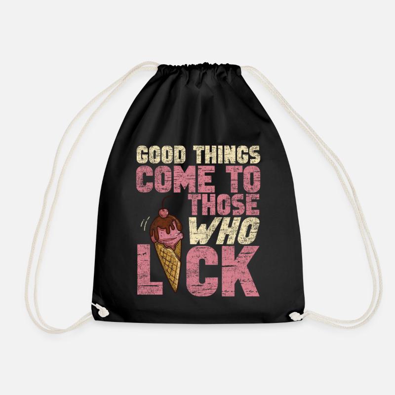 Ice Cream Cone Vintage Good Things - Drawstring Bag - black