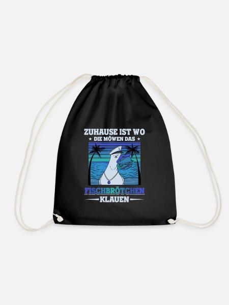 Fischbrötchen Möwe Norddeutsch - Turnbeutel - Schwarz