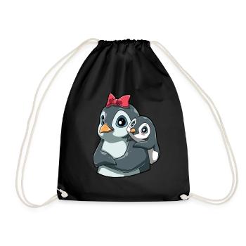 Liebevoller Pinguin mit Pinguin Kind für Pinguin - Turnbeutel - Schwarz - Vorne