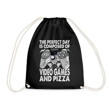 The Perfect Day Is Composed Of Video Games And Piz - Drawstring Bag - black - Front
