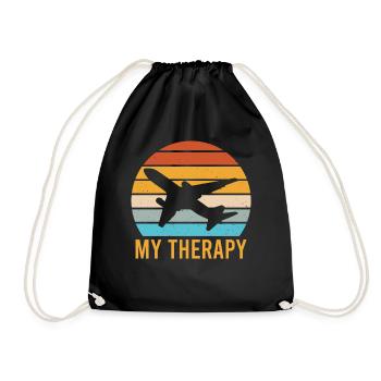 Aircraft Airplane Pilot Captain - Flying My Therap - Drawstring Bag - black - Front