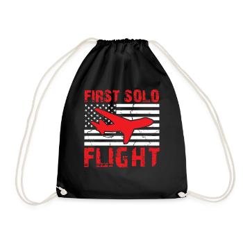 Aircraft Airplane Pilot Captain - First Solo Fligh - Drawstring Bag - black - Front