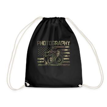 Photo Camera Photographer Camouflage Flag Photography - Drawstring Bag - black - Front