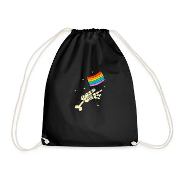 LGBTQ Skelett Hand Regenbogen Flagge Queer Pride - Turnbeutel - Schwarz - Vorne