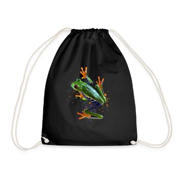 Red Eyed Tree Frog Watercolor Frog Keeper Frog Fan - Drawstring Bag - black - Front
