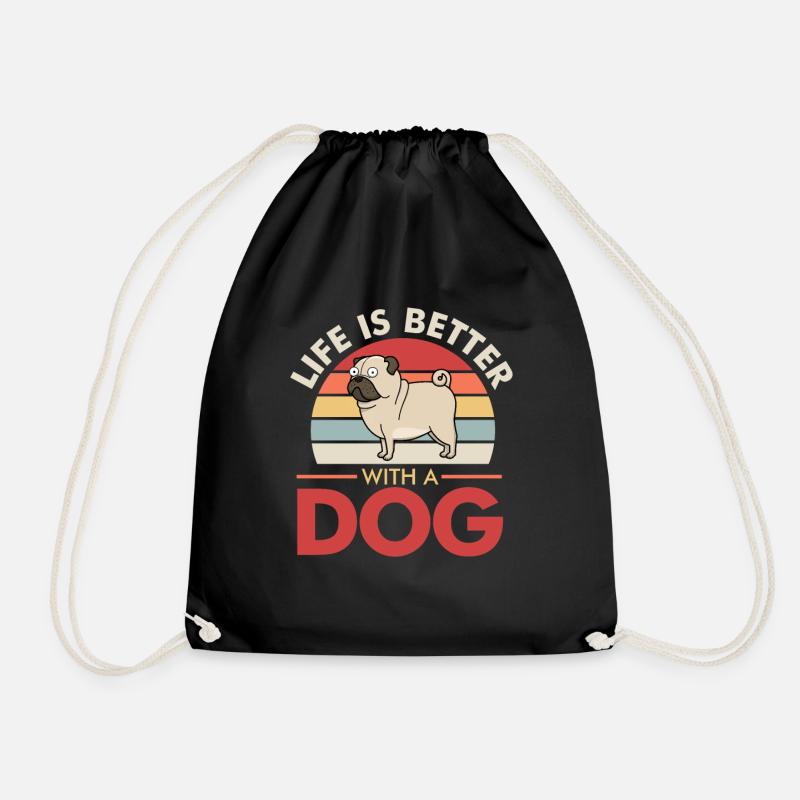 „LIFE IS BETTER WITH A DOG“ Design - Turnbeutel - Schwarz
