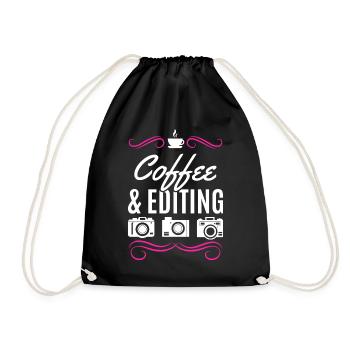 Photography Coffee & Editing Photo Camera Photographer - Drawstring Bag - black - Front