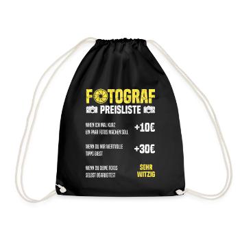 Fotograf Preisliste Fotografen Kamera Fotograf - Turnbeutel - Schwarz - Vorne