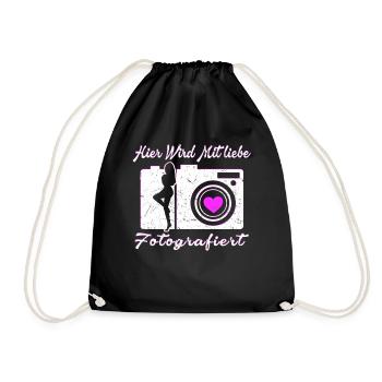 Kamera Fotografie Hier wird mit Liebe fotografiert - Turnbeutel - Schwarz - Vorne