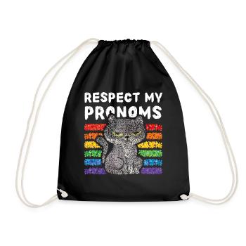 Respect my pronoms Regenbogen Lgbtq Pride Katzen - Turnbeutel - Schwarz - Vorne