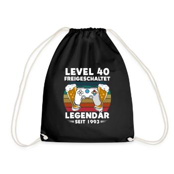 40.Geburtstag Gamer Level 40 freigeschaltet Bier - Turnbeutel - Schwarz - Vorne