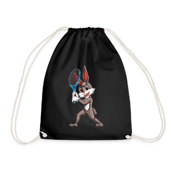 Rabbit Rabbit Tennis Sport Design Racket - Drawstring Bag - black - Front