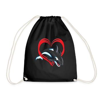 Une baleine de cœur saute hors de l’eau à travers un cœur - Sac de sport léger - noir - Devant