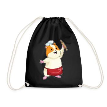 Hamster as a baker with rolling pin - Drawstring Bag - black - Front