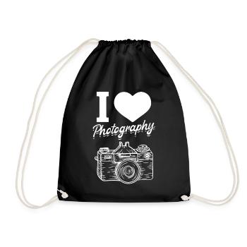 Fotokamera-Fotograf Ich liebe Fotografie - Turnbeutel - Schwarz - Vorne
