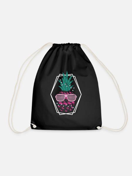 Pineapple Summer & Flamingo - Drawstring Bag - black