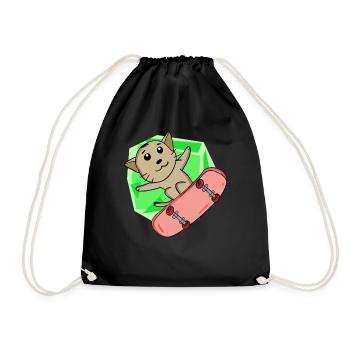 Chat Abyssin chat comme patineur avec skateboard - Sac de sport léger - noir - Devant