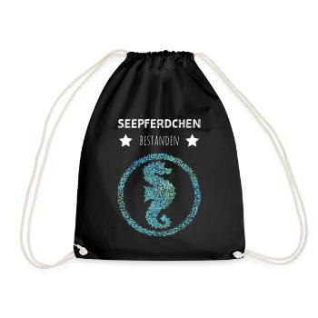 Seepferdchen Bestanden Abzeichen Tauchen Geschenk - Turnbeutel - Schwarz - Vorne