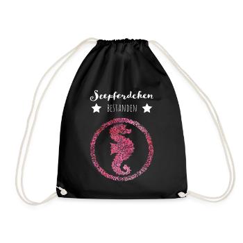 Seepferdchen Bestanden Abzeichen Geschenk - Turnbeutel - Schwarz - Vorne
