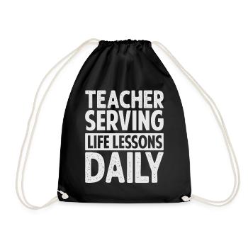 Teacher Serving Life Lessons Daily - Kindergarten - Drawstring Bag - black - Front