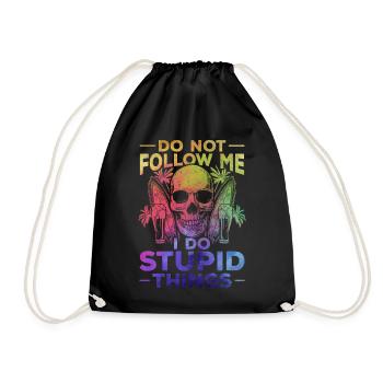 Surfer Follow Me I do stupid things surfboard - Drawstring Bag - black - Front