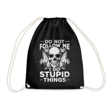 Follow Me I do stupid things surfboard surfer - Drawstring Bag - black - Front