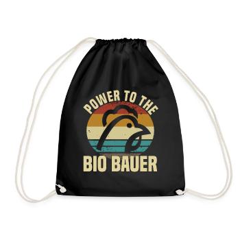 Power To The Bio Bauer - Huhn Hühner - Turnbeutel - Schwarz - Vorne