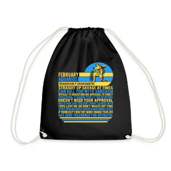 Februar-Wassermann-Tatsachen-lustiges Sternzeichen-T-Shirt - Turnbeutel - Schwarz - Vorne