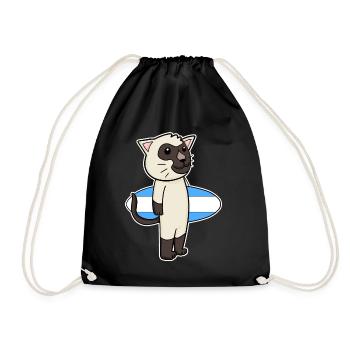 Surfboard Katze Siamkatze Surfen Geschenk - Turnbeutel - Schwarz - Vorne