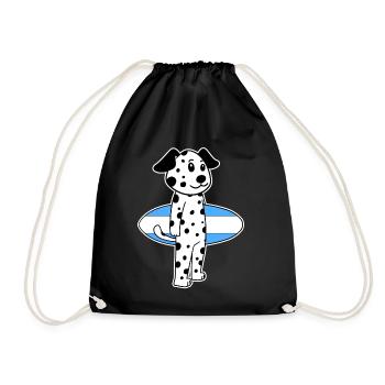 Surfboard Dog Dalmatian Surfing Gift - Drawstring Bag - black - Front