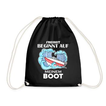 Motorboot Kapitän Boot Geschenk - Turnbeutel - Schwarz - Vorne