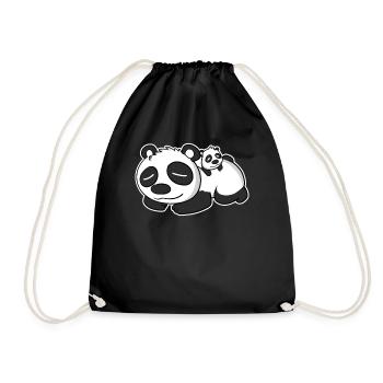 Panda Papa mit Baby Panda - Turnbeutel - Schwarz - Vorne