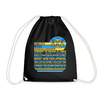 October Libra Facts Funny Zodiac Sign T Shirt - Drawstring Bag - black - Front
