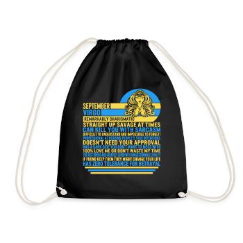 September Virgo Facts Funny Zodiac Sign T Shirt - Drawstring Bag - black - Front