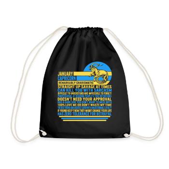 January Capricorn Facts Funny Zodiac Sign T Shirt - Drawstring Bag - black - Front