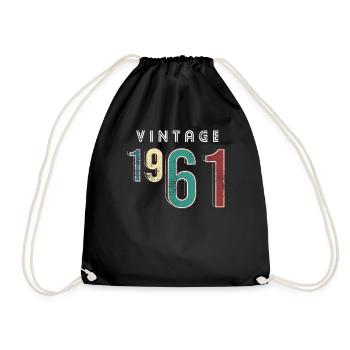 Vintage 1961 Birthday Born year 1961 - Drawstring Bag - black - Front