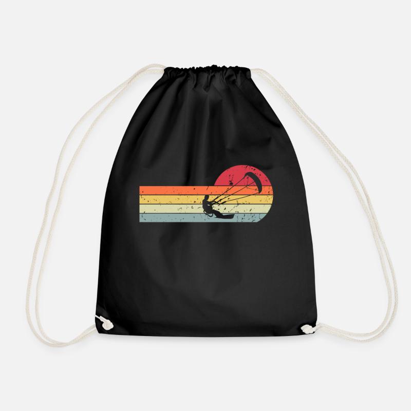 Kitesurfen Kitesurfer Kiteboard Retro Vintage - Turnbeutel - Schwarz