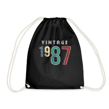 Vintage 1987 Birthday Born year 1987 - Drawstring Bag - black - Front