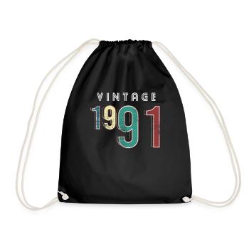Vintage 1991 Birthday Born year 1991 - Drawstring Bag - black - Front