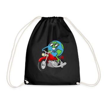 Earth Rides Motorcycle Earth Earth Day - Drawstring Bag - black - Front