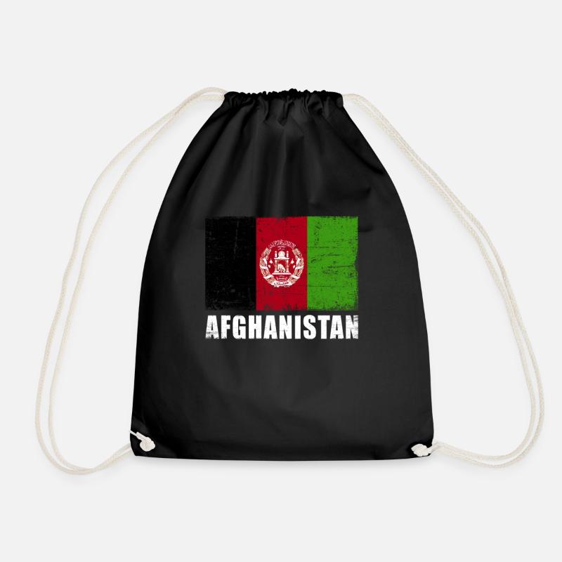 Afghanistan Flag Grunge Afghanistan Flag - Drawstring Bag - black