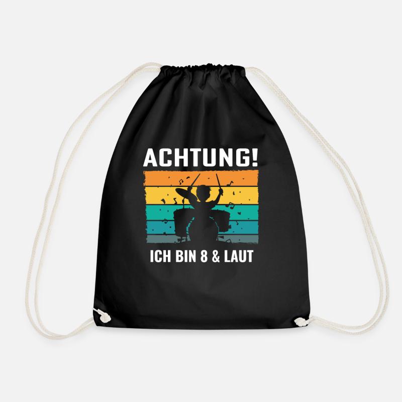Drummer Schlagzeug Schlagzeuger 8. Geburtstag - Turnbeutel - Schwarz