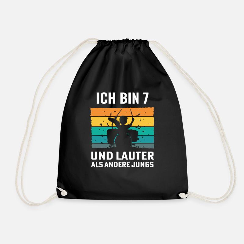 Drummer Schlagzeug Schlagzeuger 7. Geburtstag - Turnbeutel - Schwarz