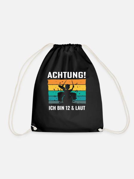 Drummer Schlagzeug Schlagzeuger 12. Geburtstag - Turnbeutel - Schwarz