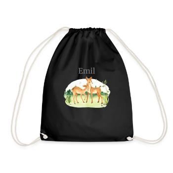 Forest Animal Deer Flowers Name Emil - Drawstring Bag - black - Front