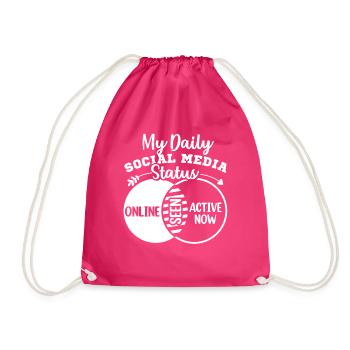 My Daily Social Media Status Venn Diagram Shirt - Drawstring Bag - fuchsia - Front