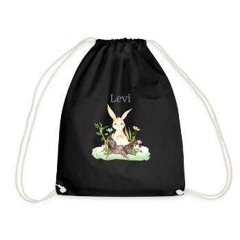 Waldtier Reh Hase Igel Blumen Name Levi - Turnbeutel - Schwarz - Vorne