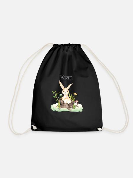 Waldtier Reh Hase Igel Blumen Name Kian - Turnbeutel - Schwarz