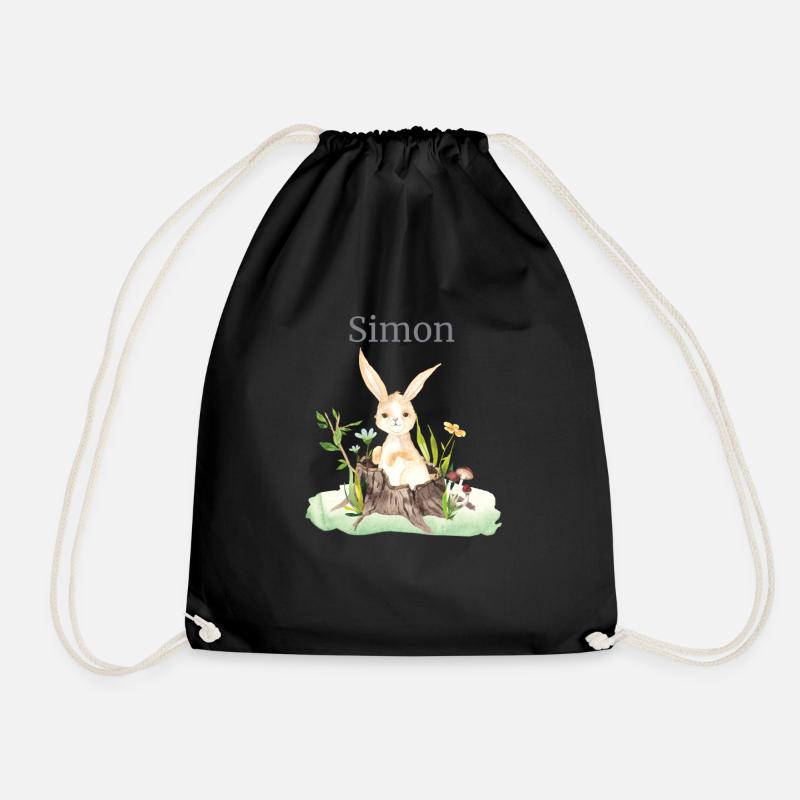 Waldtier Reh Hase Igel Blumen Name Simon - Turnbeutel - Schwarz