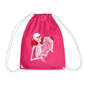 Till Death Midnight Lovers Gothic Skull Bones - Drawstring Bag - fuchsia - Front